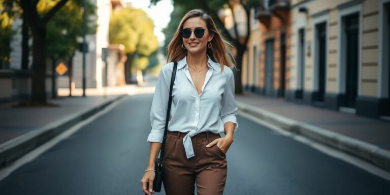 Mulher estilosa com roupas modernas na rua