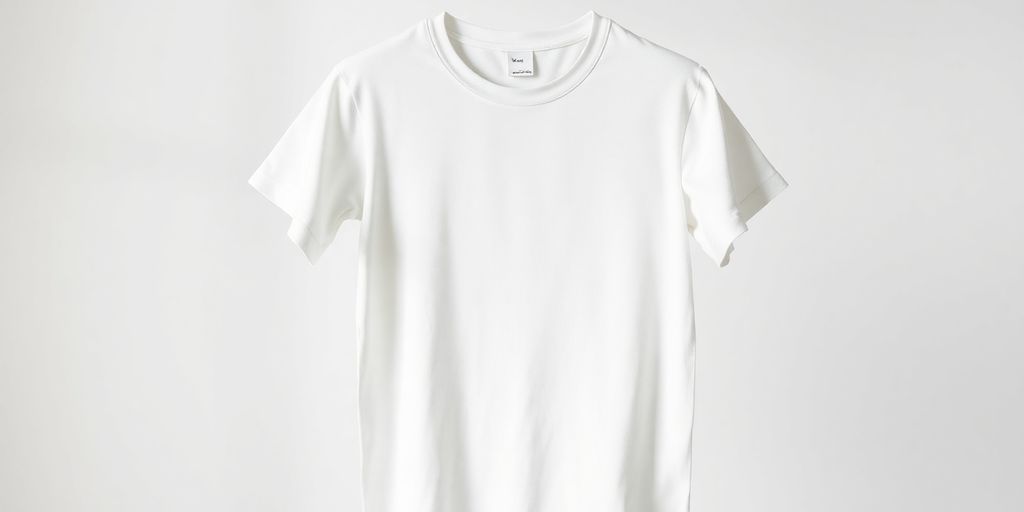 Camiseta branca em fundo minimalista.