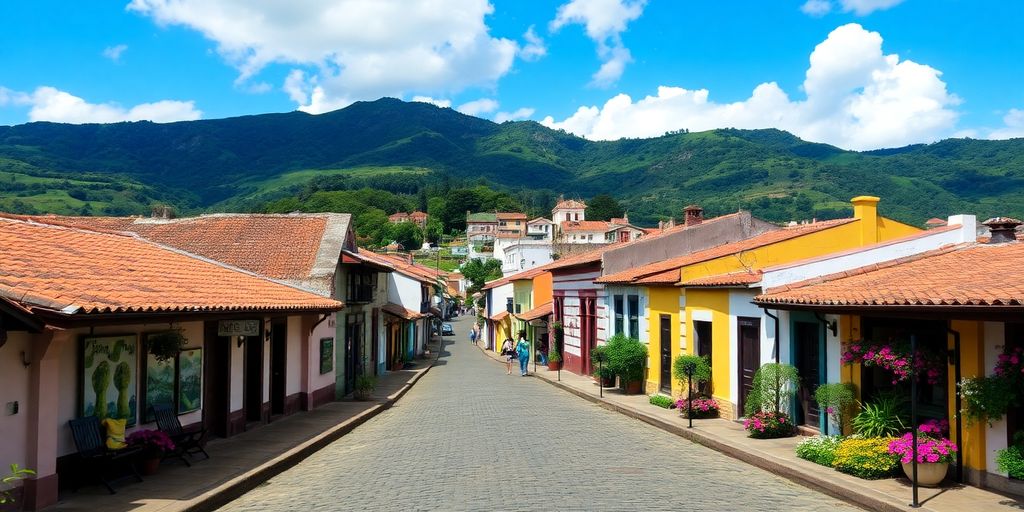 Vista de Tiradentes com ruas de paralelepípedos.